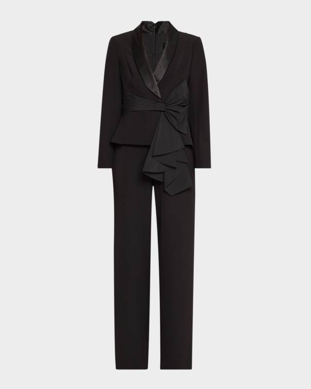 Straight-Leg Bow Stretch Crepe Jumpsuit
